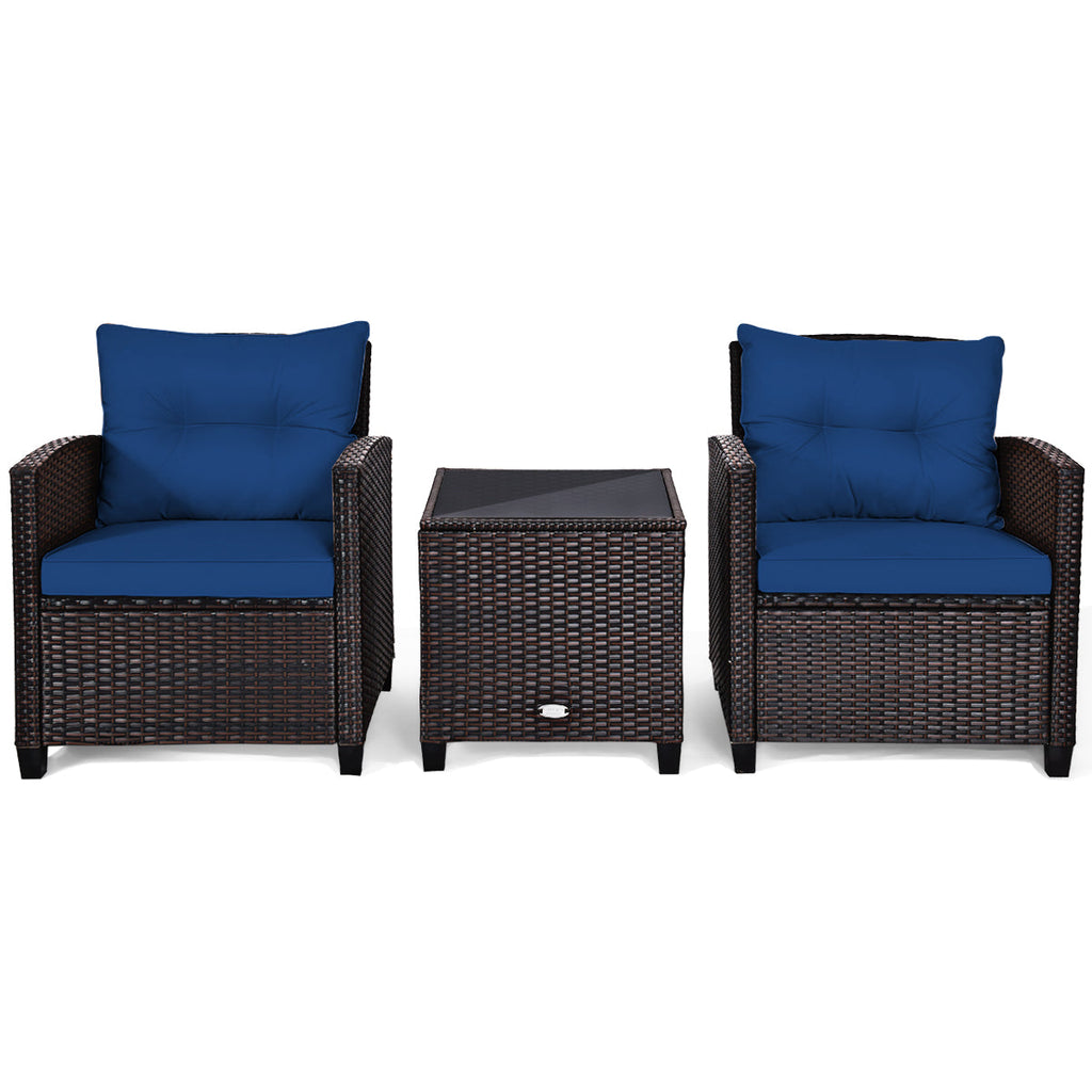 3 Piece Patio Rattan Furniture Set for Porch Balcony Garden Yard-Beige