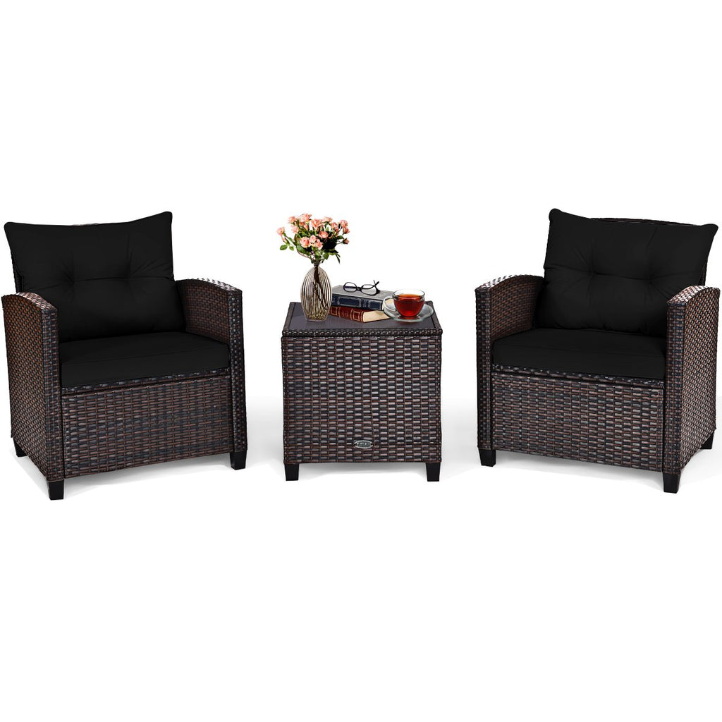 3 Piece Patio Rattan Furniture Set for Porch Balcony Garden Yard-Beige