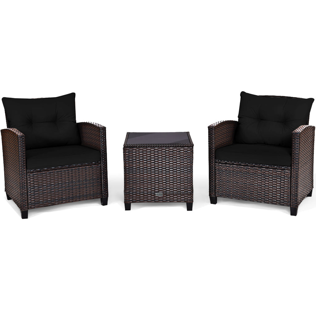 3 Piece Patio Rattan Furniture Set for Porch Balcony Garden Yard-Beige
