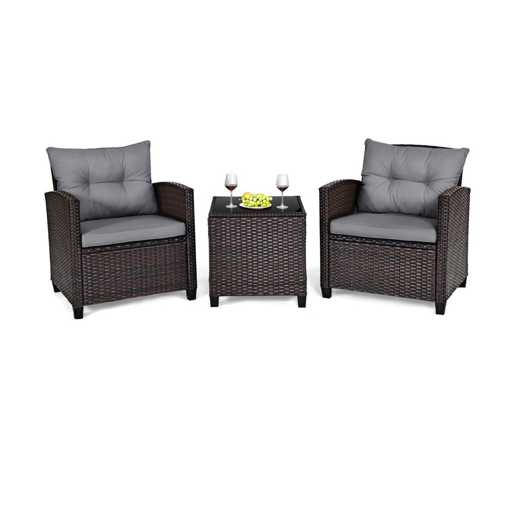 3 Piece Patio Rattan Furniture Set for Porch Balcony Garden Yard-Beige