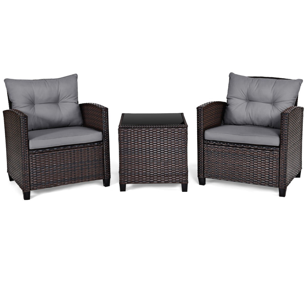 3 Piece Patio Rattan Furniture Set for Porch Balcony Garden Yard-Beige