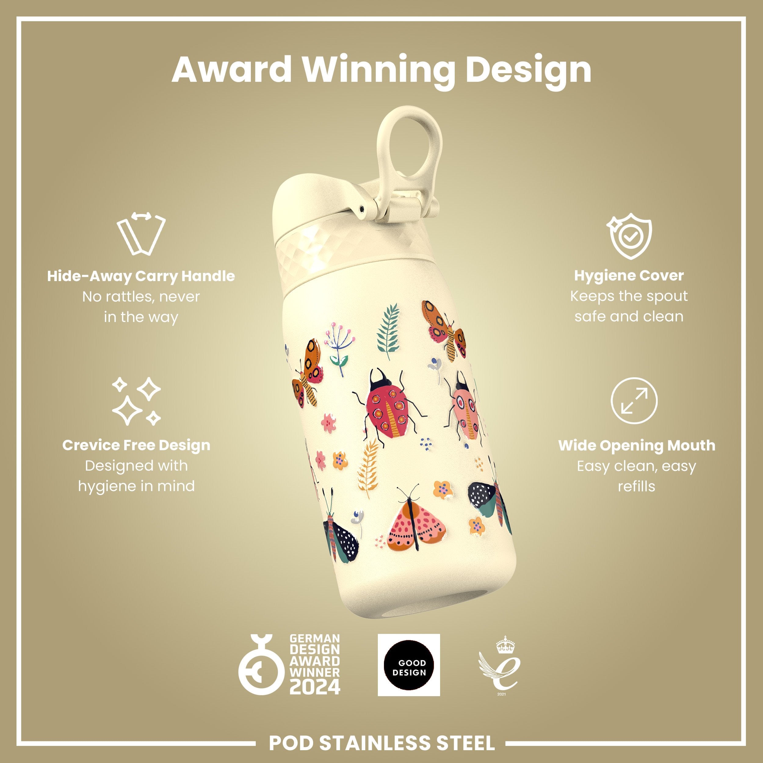 Leak Proof Kids Water Bottle, Stainless Steel, Bugs Life, 400ml (13oz)