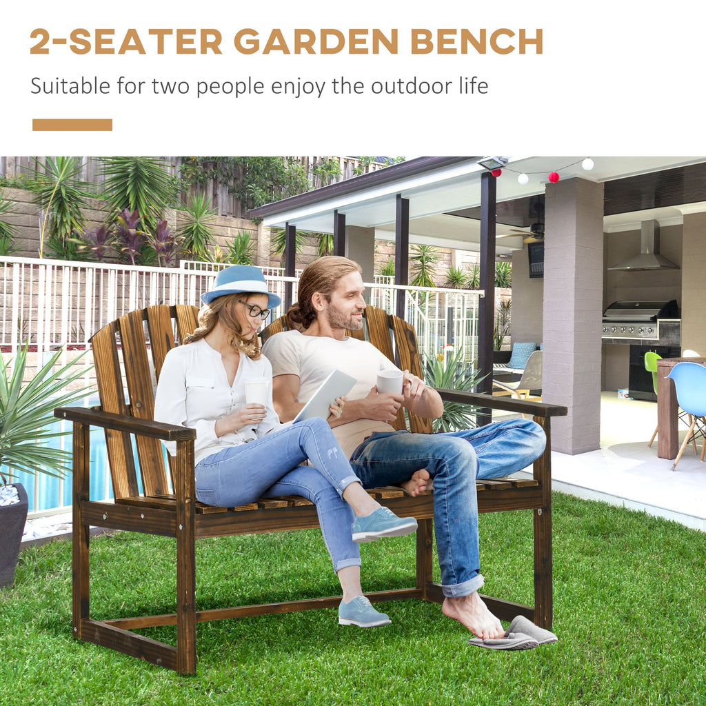 Outsunny Outdoor Wooden Garden Bench, Patio Loveseat Chair with Slatted Backrest and Smooth Armrests for Two People, for Yard, Lawn, Porch, Carbonised Finish